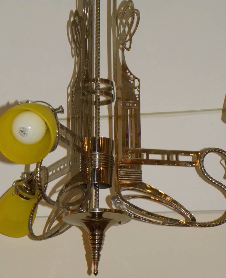 German Art Nouveau Jugendstil  Chandelier with Schneider Glass
