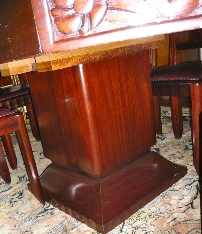 Unique Art Deco French Carved Dining Table with Chairs