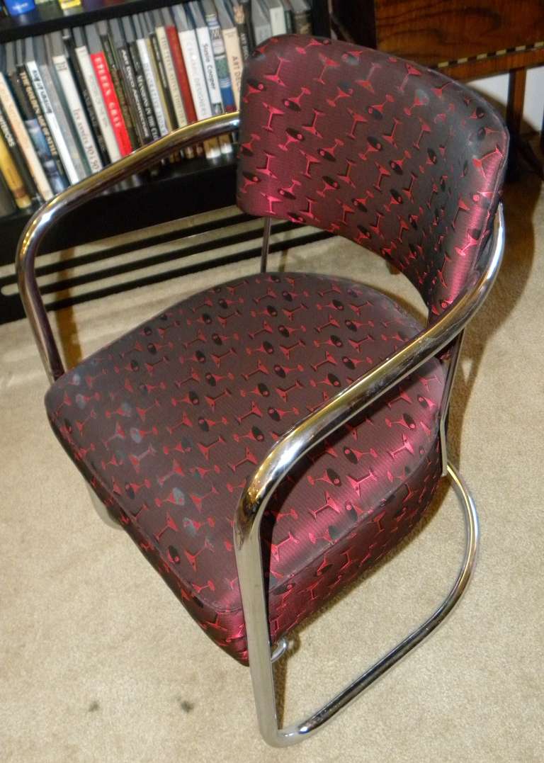 These chairs are very dear to me. A lot like the ones my grandfather had in the famous Willis Bar in Detroit Michigan. There are four beautifully restored chairs with nice modernist chrome tubing. A special 