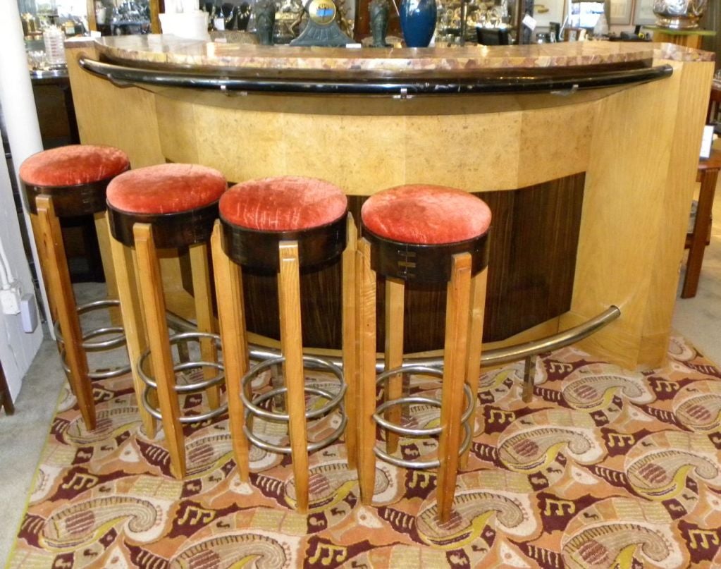 Spectacular French Art Deco Bar Stand behind with stools 2