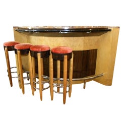 Spectacular French Art Deco Bar Stand behind with stools