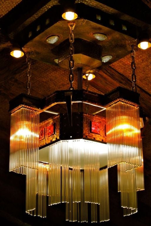 Spectacular Hammered Tiffany Style Chandelier, Arts & Crafts