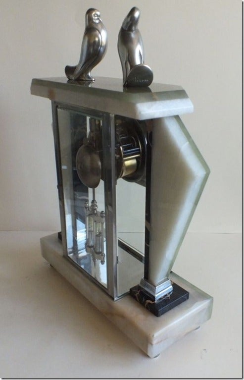 Marble French Art Deco 3 Piece Pendulum Clock with Doves