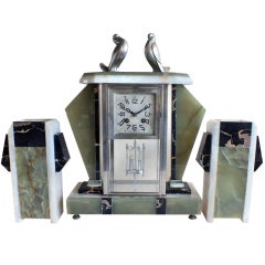 French Art Deco 3 Piece Pendulum Clock with Doves