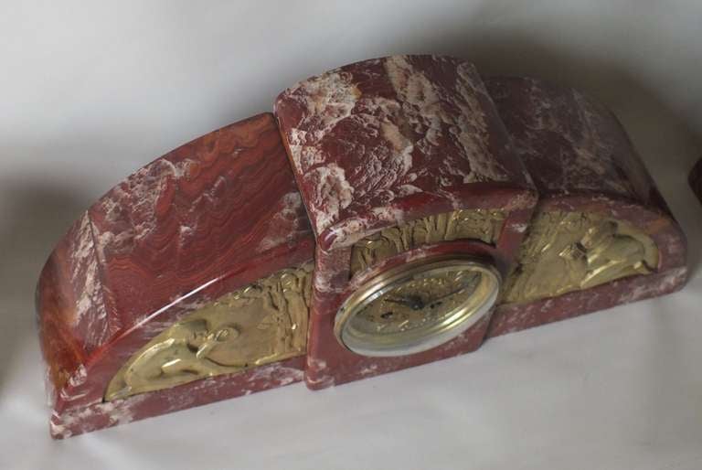 Important French Art Deco Marble Clock with Gilt Bronze Details 4