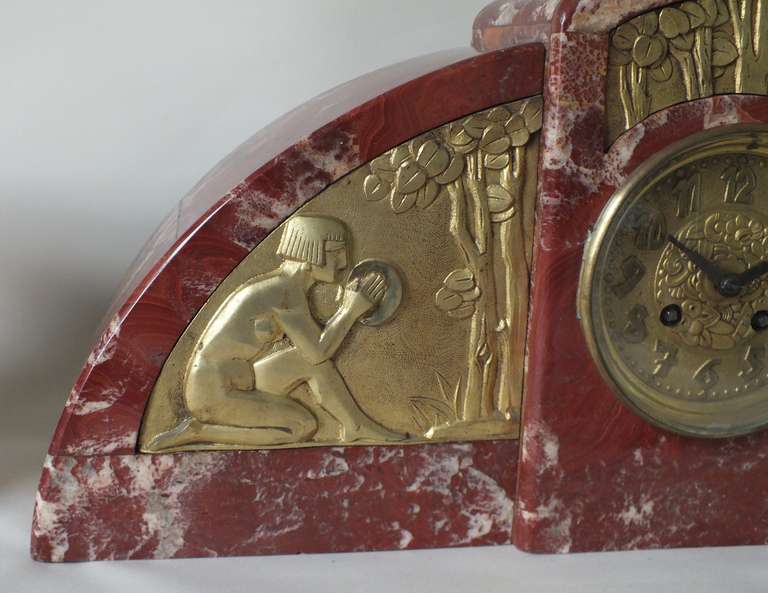 20th Century Important French Art Deco Marble Clock with Gilt Bronze Details
