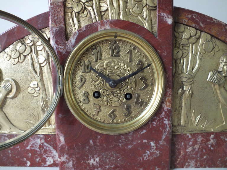 Important French Art Deco Marble Clock with Gilt Bronze Details 1