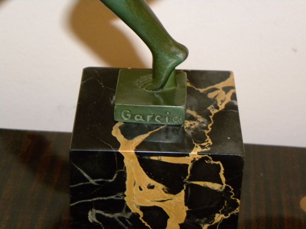 20th Century French Art Deco Female Nude Disc Dancer Statue By Garcia