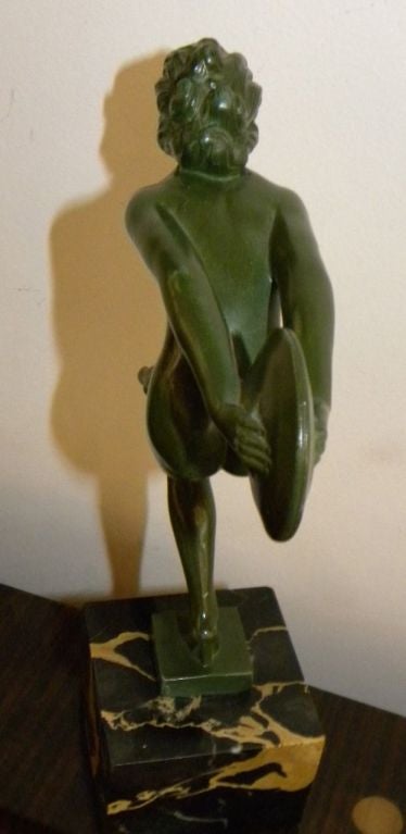 Metal French Art Deco Female Nude Disc Dancer Statue By Garcia