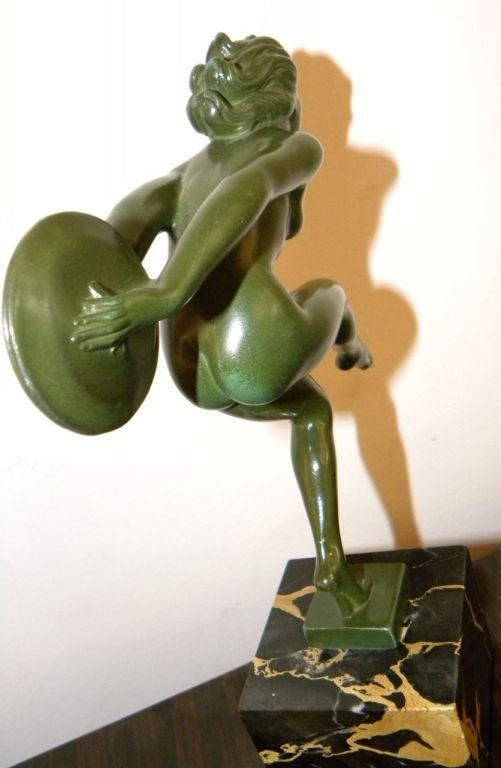French Art Deco Female Nude Disc Dancer Statue By Garcia 1