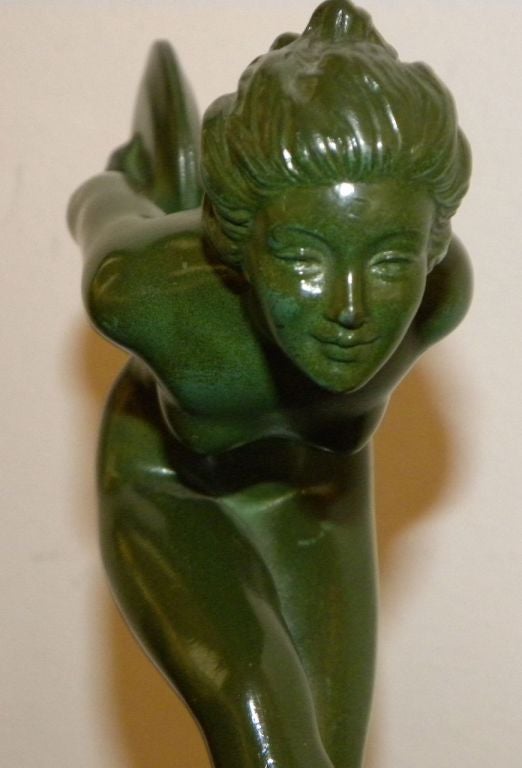 French Art Deco Female Nude Disc Dancer Statue By Garcia 2