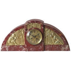 Important French Art Deco Marble Clock with Gilt Bronze Details 8