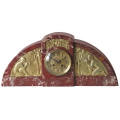 Important French Art Deco Marble Clock with Gilt Bronze Details