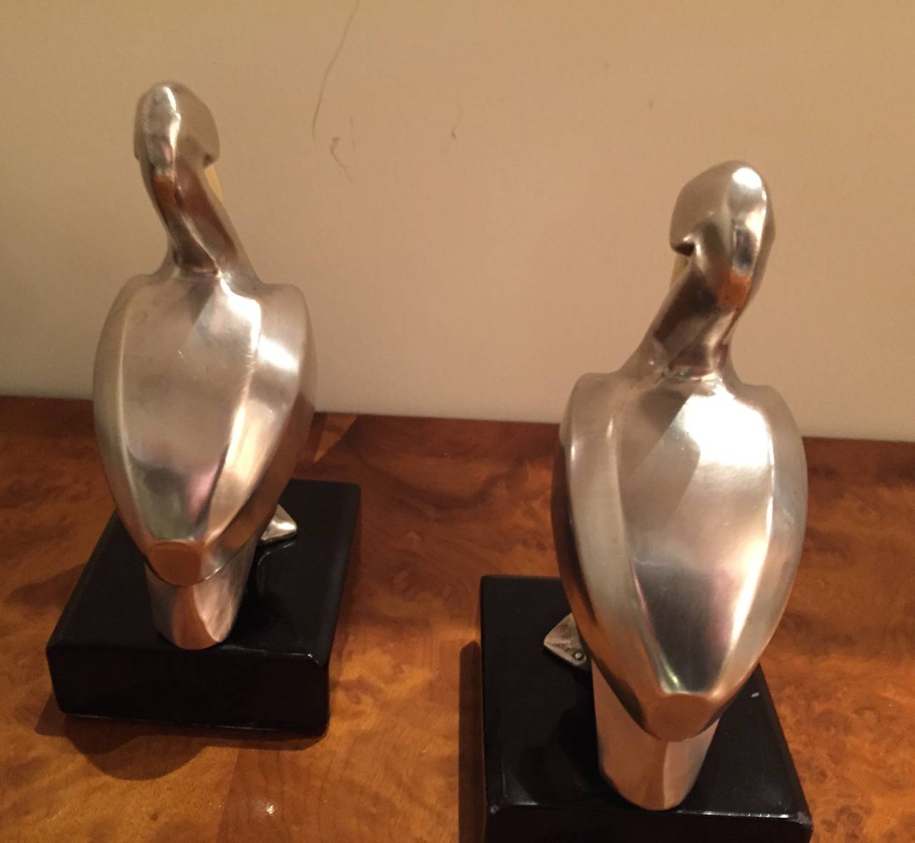 Wood Silvered Pelikan Bookend Statues