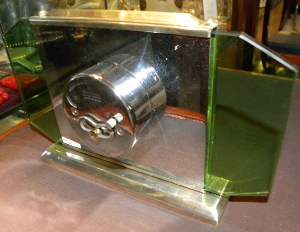Mid-20th Century Stunning Jaz Art Deco Green Glass Brass Clock