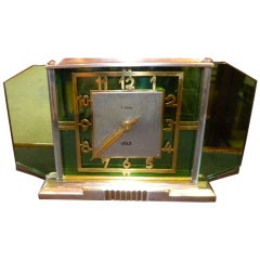 Vintage Stunning Jaz Art Deco Green Glass Brass Clock