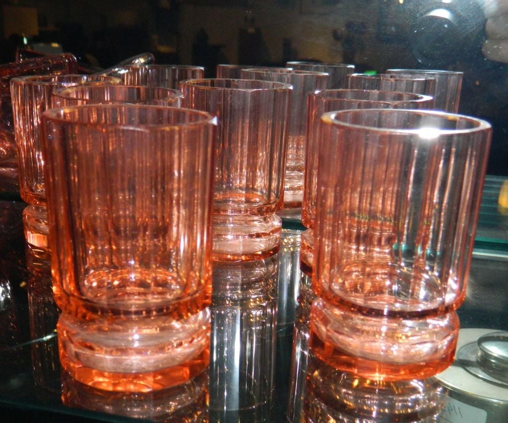 Glass High Quality Czech faceted peach/pink high Art Deco Decanter set