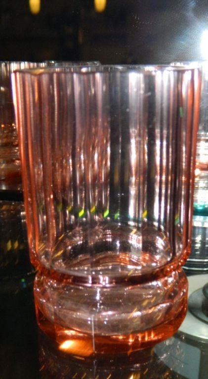High Quality Czech faceted peach/pink high Art Deco Decanter set 1