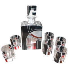 Modernist Czechoslovakia Art Deco Decanter Set Unique