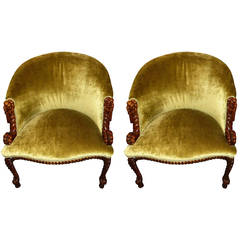 Unusual French Carved Wood Art Deco Armchairs 10