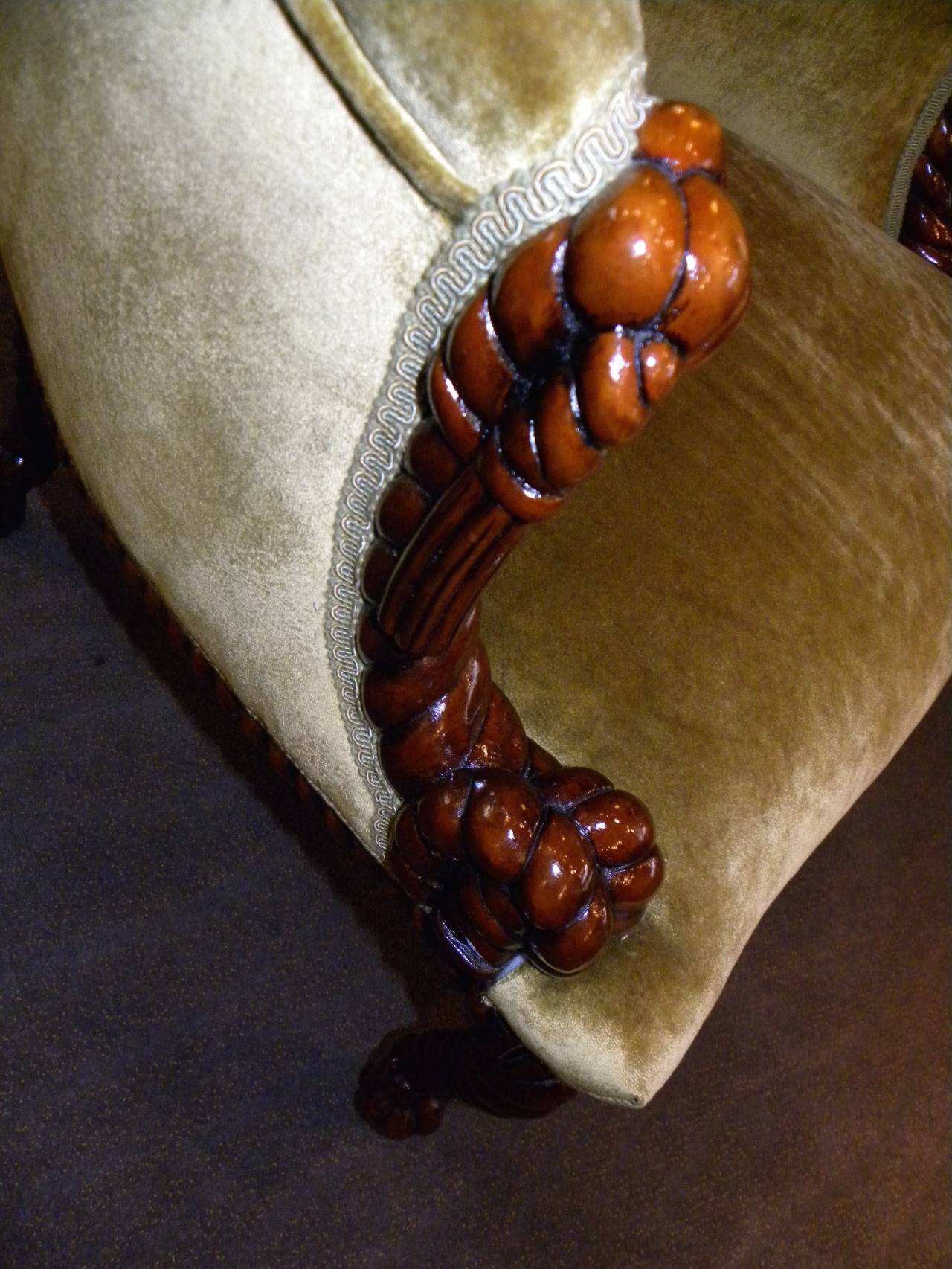 Unusual French Carved Wood Art Deco Armchairs 5