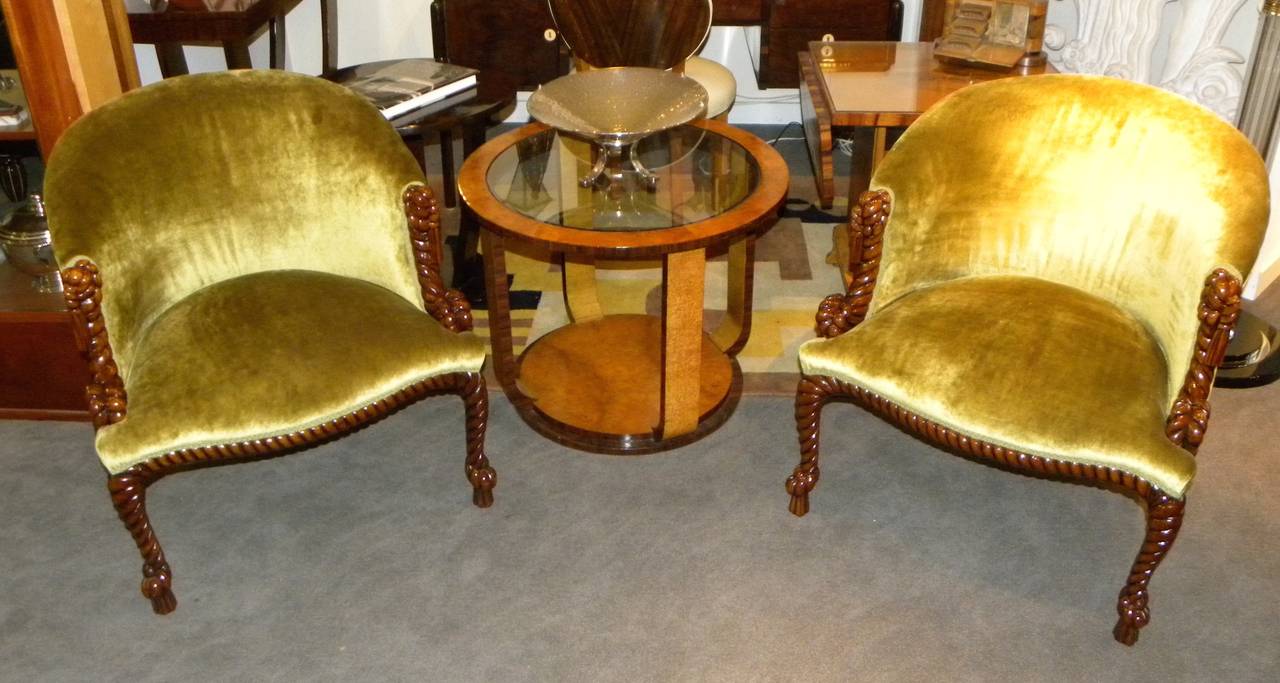 Early 20th Century Unusual French Carved Wood Art Deco Armchairs
