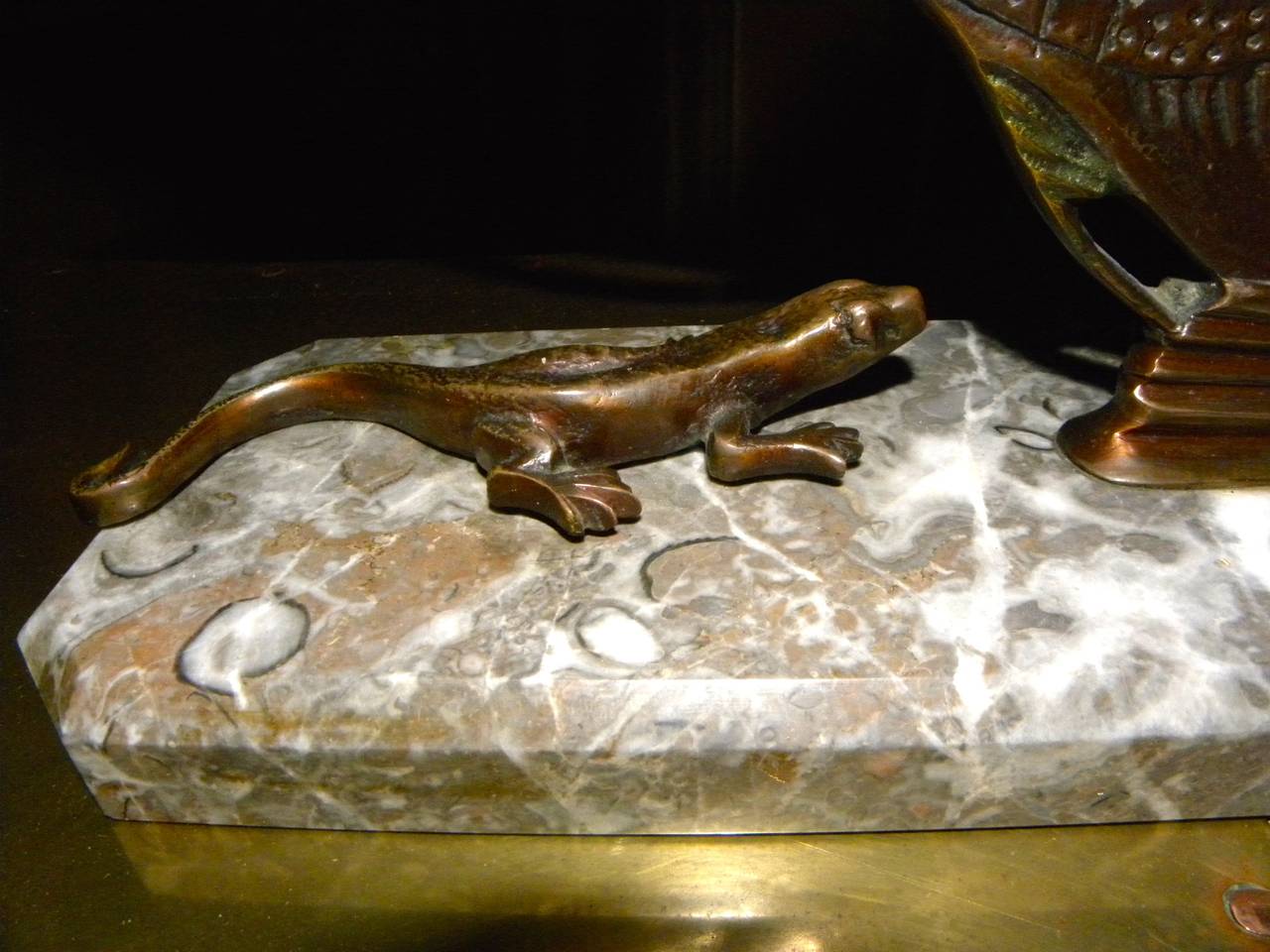 Bronze Art Deco Angel Fish Statue with Gecko 2