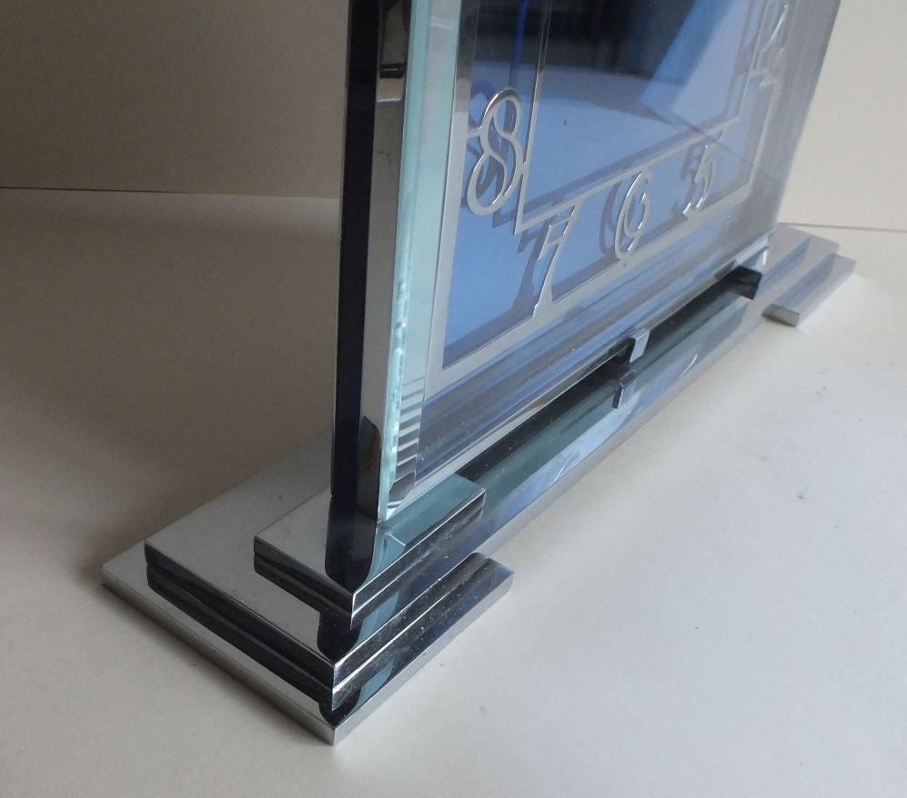 Glass Fabulous Art Deco Cobalt Blue Clock English Moderne Circa 1930's