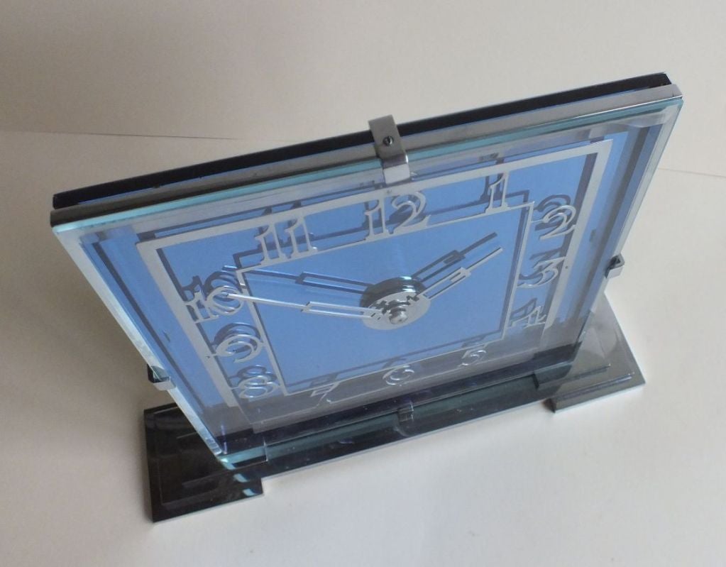 Fabulous Art Deco Cobalt Blue Clock English Moderne Circa 1930's 1