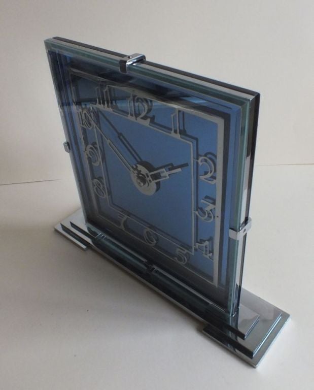 Fabulous Art Deco Cobalt Blue Clock English Moderne Circa 1930's 2