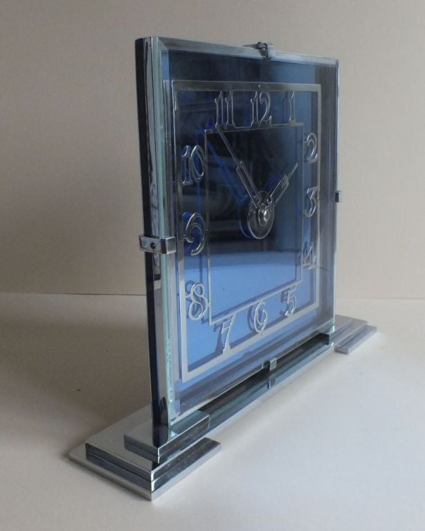 Fabulous Art Deco Cobalt Blue Clock English Moderne Circa 1930's 5