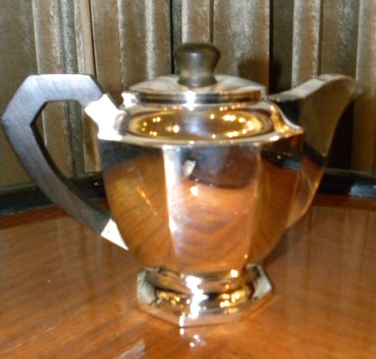 5 Piece French Style Art Deco Coffee - Tea Service, SP with Rosewood In Excellent Condition In Oakland, CA