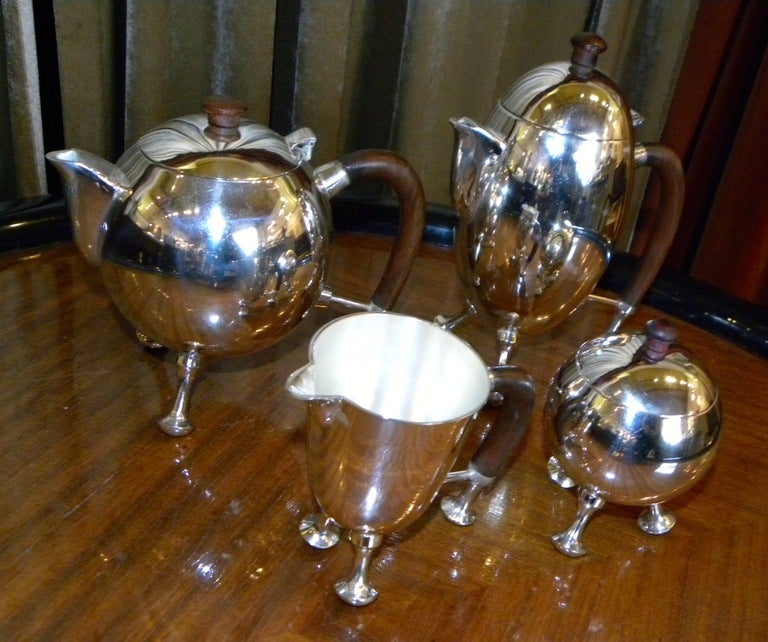 I bought this set for many reasons, I love the design, very unusual. Kind of Whimsical  At the time I did not know it was made by Christofle (the mark is very difficult to read).  We had the set restored, re-silvered and made ready for sale.  I am