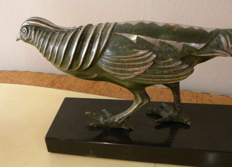 Bouraine Pheasant Statue with Cold Painted Bronze Details In Good Condition In Oakland, CA