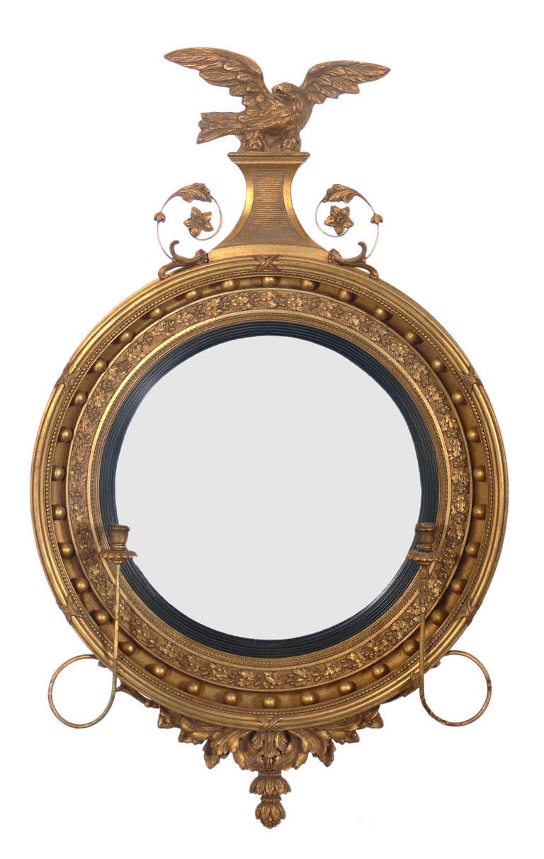 Mid-20th Century Gilt Convex Mirror with Eagle Crest