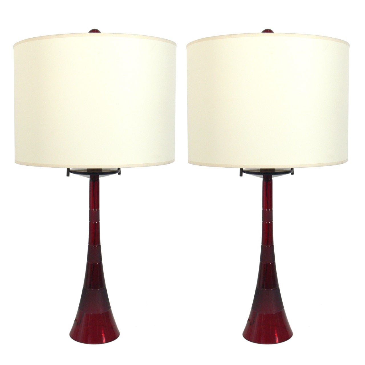 Pair of Deep Red Murano Glass Lamps by John Hutton for Donghia