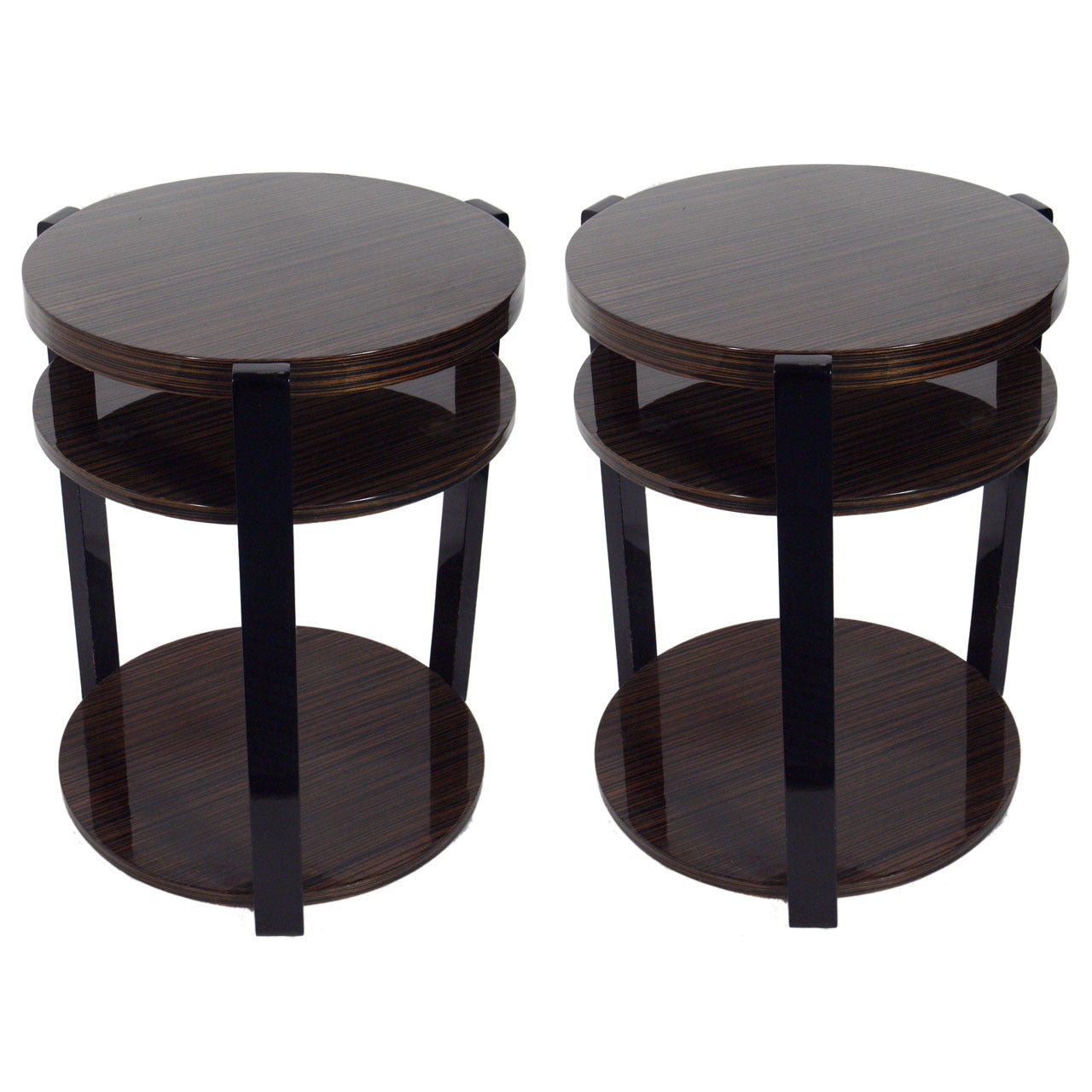 Pair of Exotic Wood Round End Tables