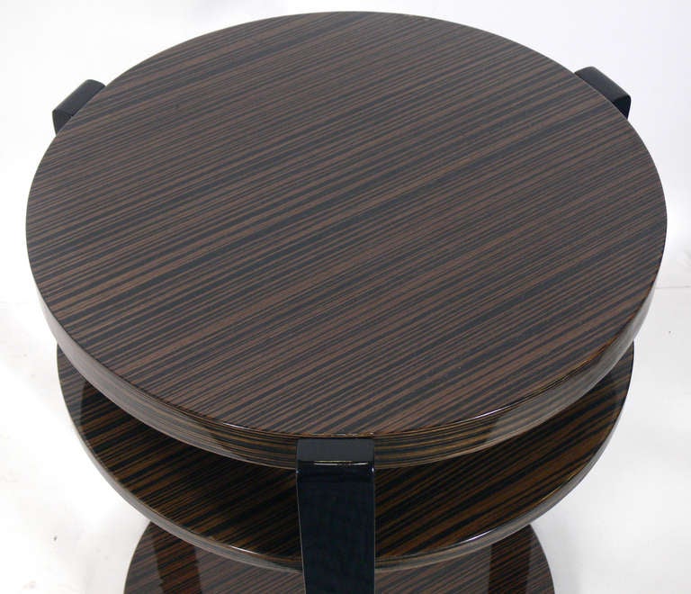 Art Deco Pair of Exotic Wood Round End Tables