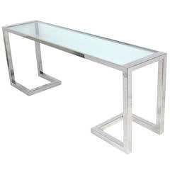 Large Scale Chrome and Glass Console Table or Desk