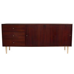 Walnut and Brass Credenza in the Manner of Paul McCobb