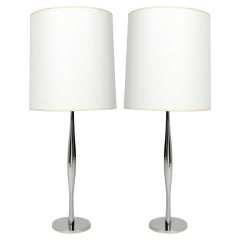 Pair of Sleek Nickel Plated Lamps by Laurel