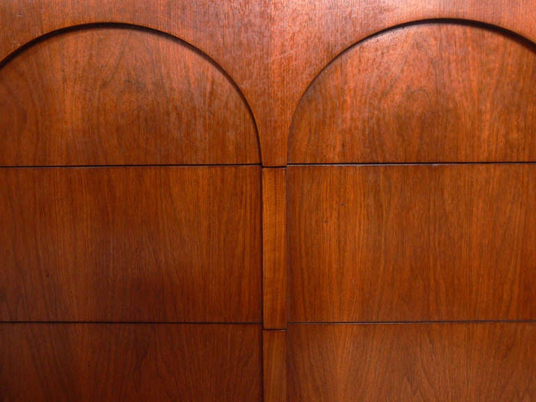 Neoclassical Arched Front Chest, designed by T.H. Robsjohn Gibbings for Widdicomb, circa 1950's. This chest is currently being refinished, and the price noted below includes refinishing in your choice of color.