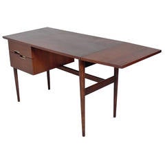 Mid Century Walnut and Brass Desk by American of Martinsville