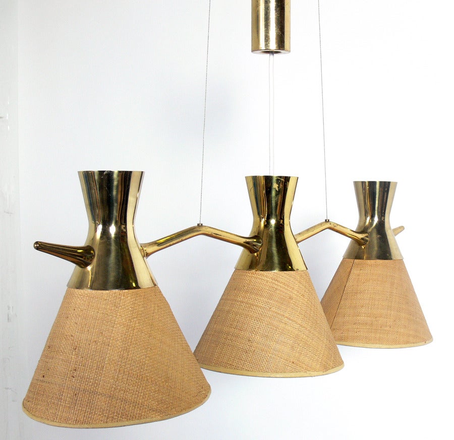 Mid-Century Modern Modern Brass Chandelier or Pendant Light in the manner of Paavo Tynell For Sale