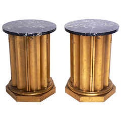 Pair of Marble Top Gilt Column End or Side Tables
