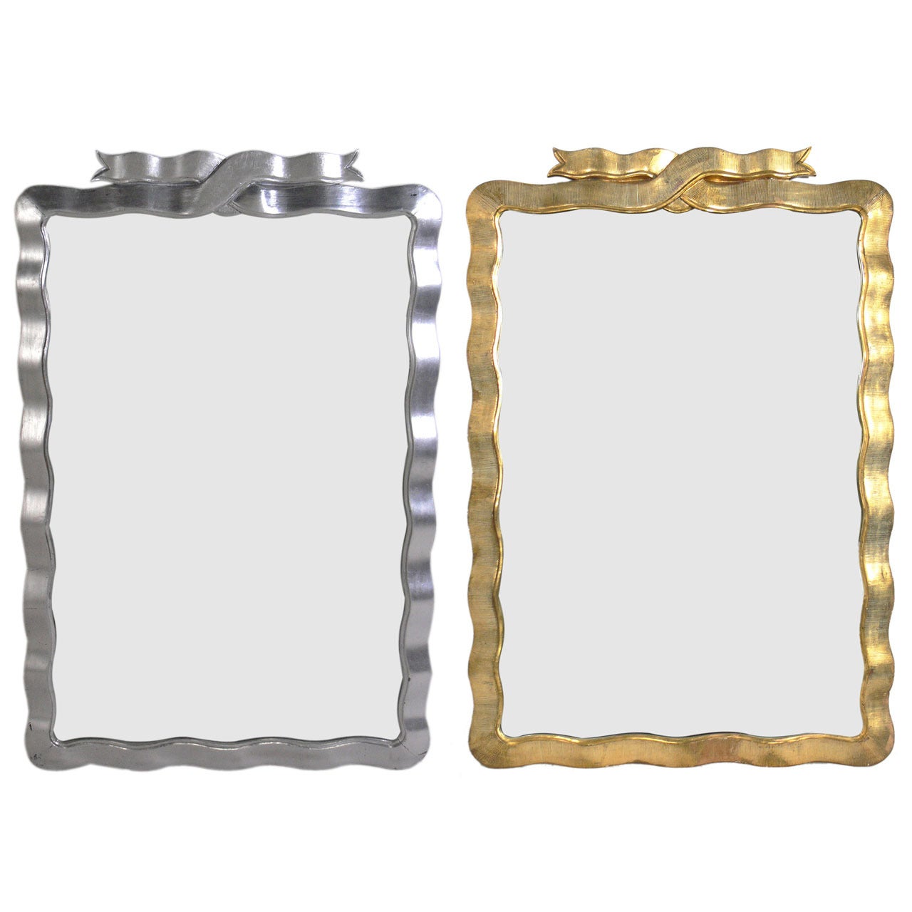 Elegant Ribbon Form Mirror in Silver or Gold Leaf