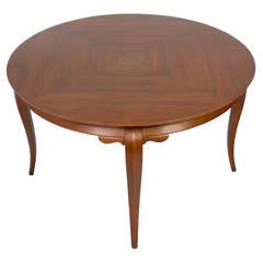 Elegant Game Table with Curvaceous Legs and Bookmatched Walnut Top