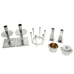 Selection of Modernist Silver Plated Candlesticks and Tableware