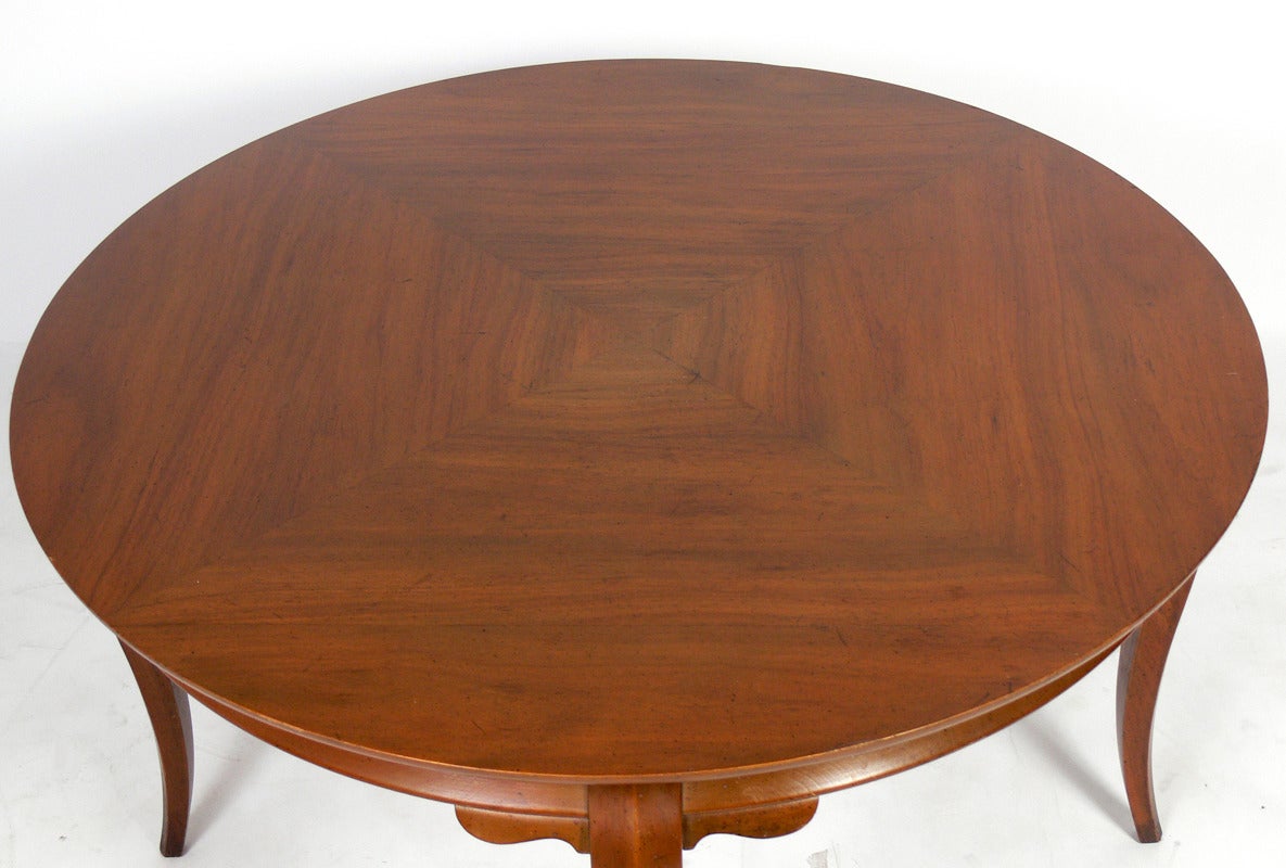 American Elegant Game Table with Curvaceous Legs and Bookmatched Walnut Top