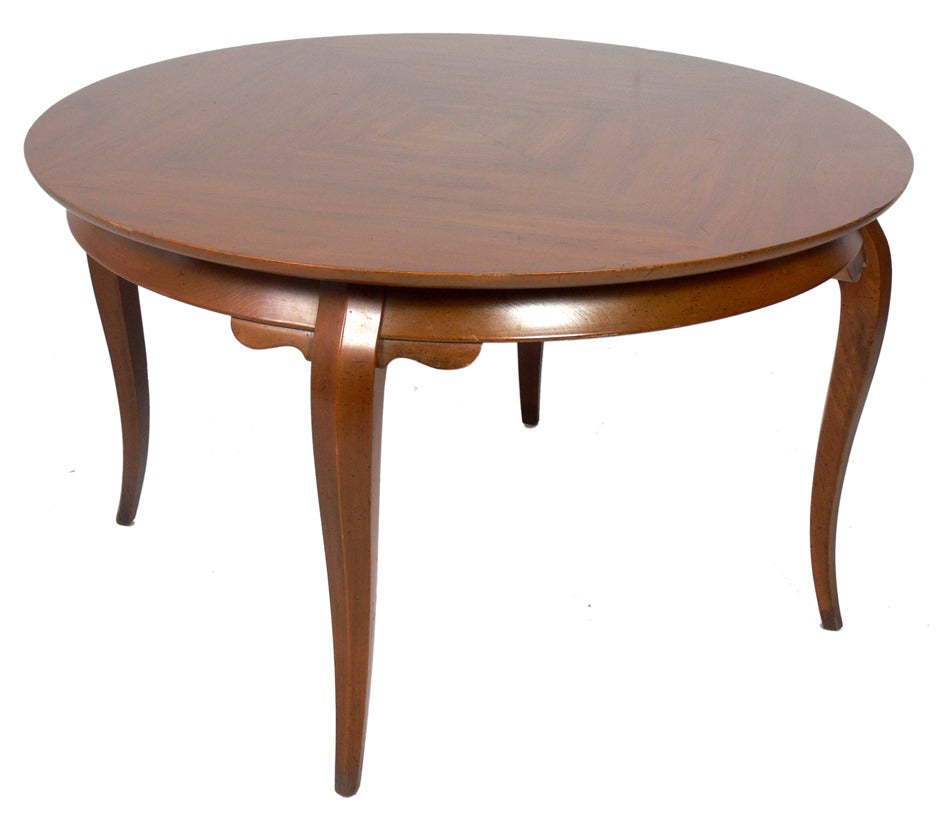 Hollywood Regency Elegant Game Table with Curvaceous Legs and Bookmatched Walnut Top